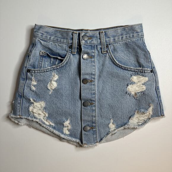 Carmar Los Angeles Button Up Front Light Wash Denim Mini Skirt 24 Grunge Western - Picture 1 of 5